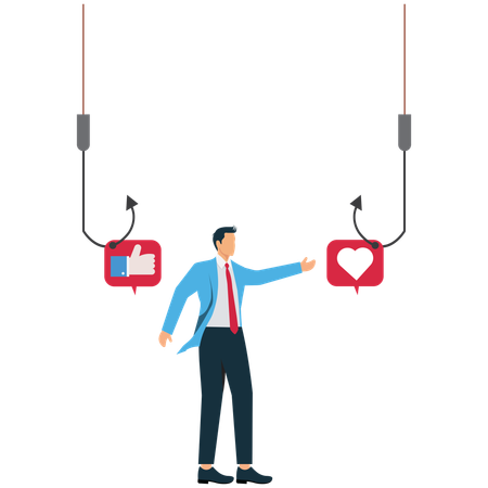 User reviews hanging on fishing hook  Illustration