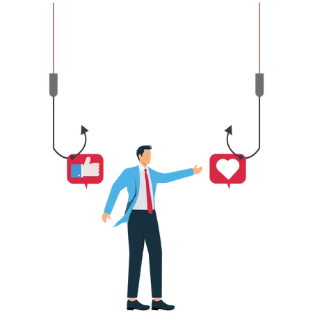 User reviews hanging on fishing hook  Illustration