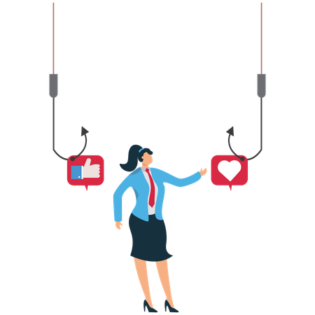 User reviews hanging on fishing hook  Illustration