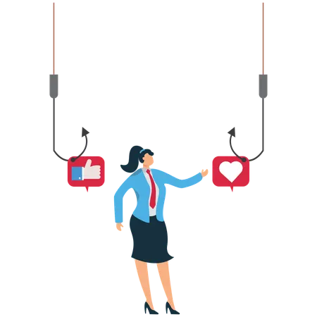 User reviews hanging on fishing hook  Illustration
