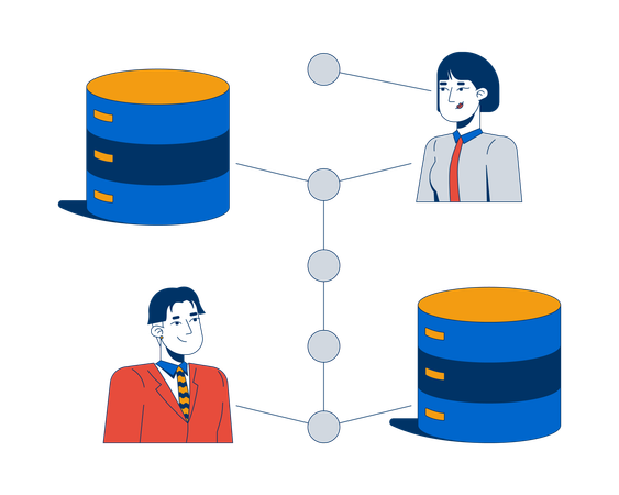 Users securely connected to database servers  Illustration