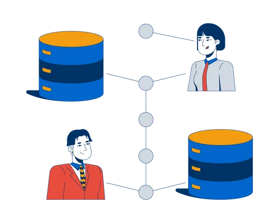 Users securely connected to database servers  Illustration