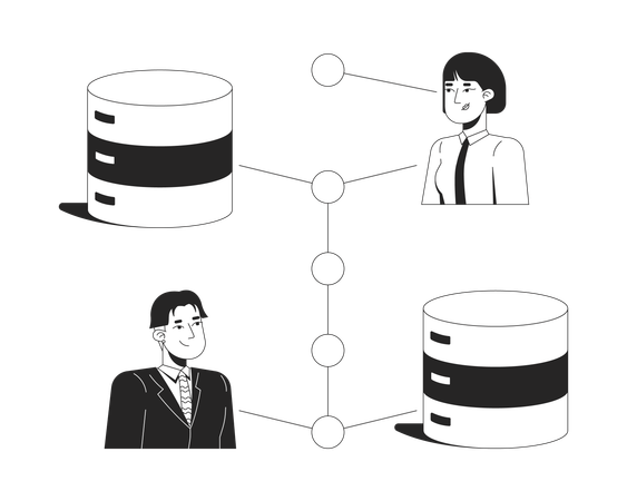 Users securely connected to database servers  Illustration