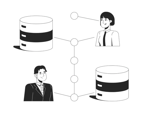 Users securely connected to database servers  Illustration