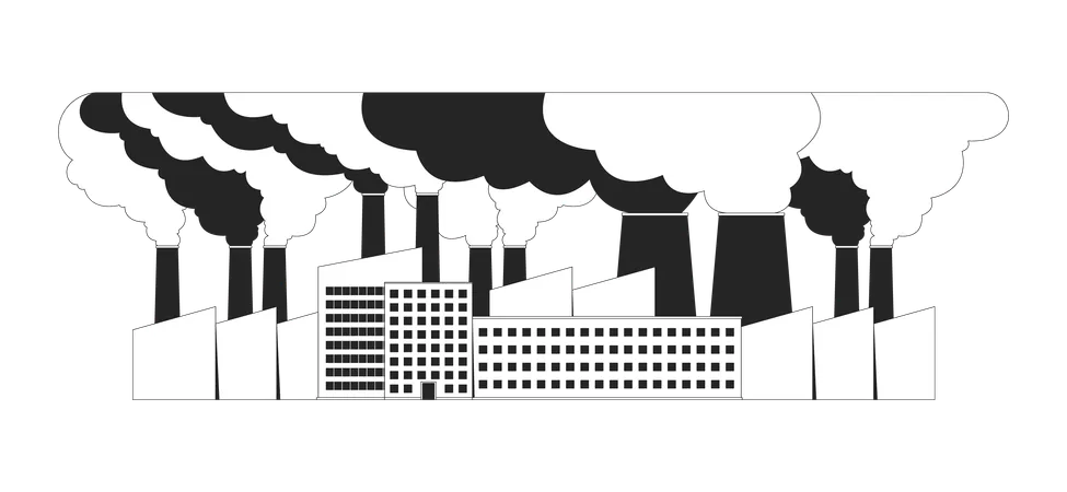 Usine de production avec un grand nuage de smog  Illustration