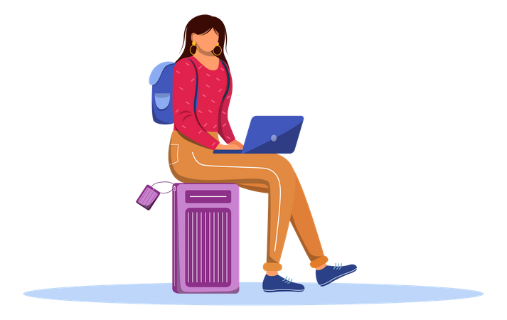 Using Laptop During Trip  Illustration