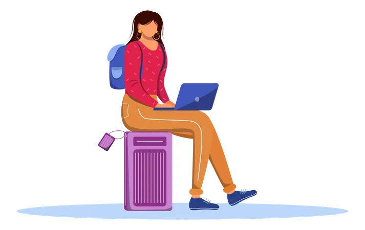 Using Laptop During Trip  Illustration