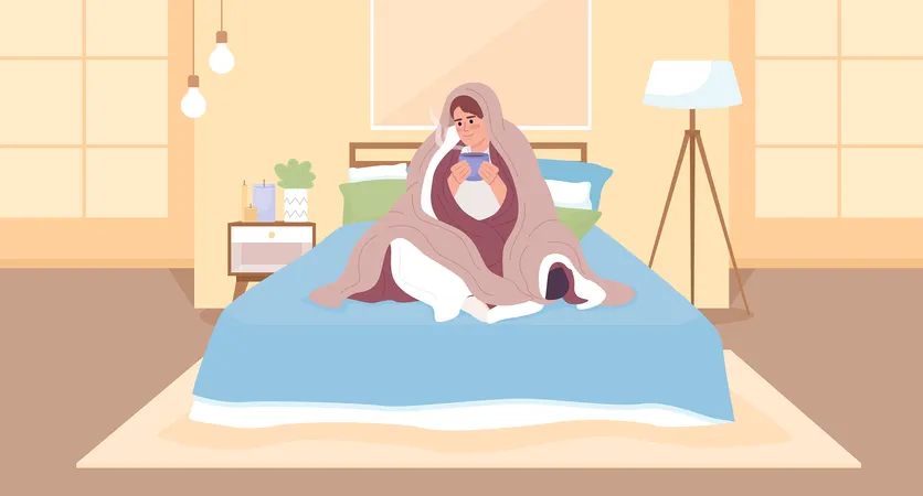 Using more blankets for getting warm in cold weather  Illustration