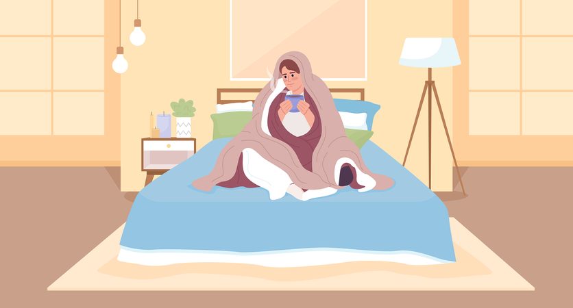 Using more blankets for getting warm in cold weather  Illustration