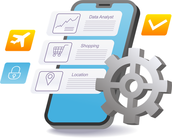 Using smartphone apps for shopping and travel activities  Illustration