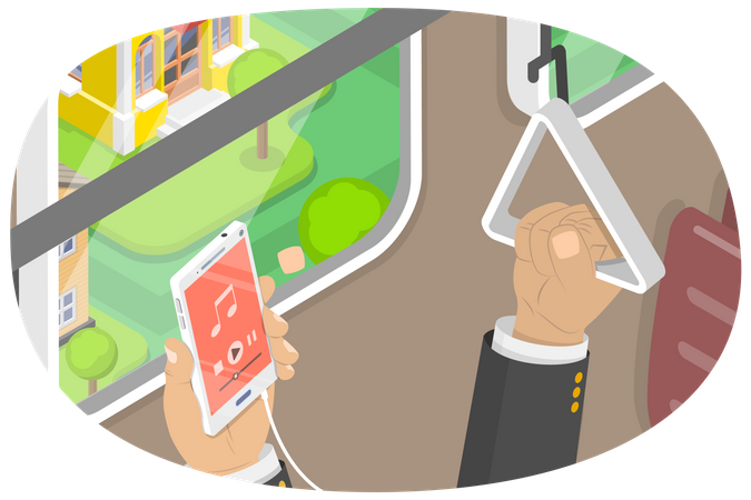 Using Smartphone in Public Transport  Illustration
