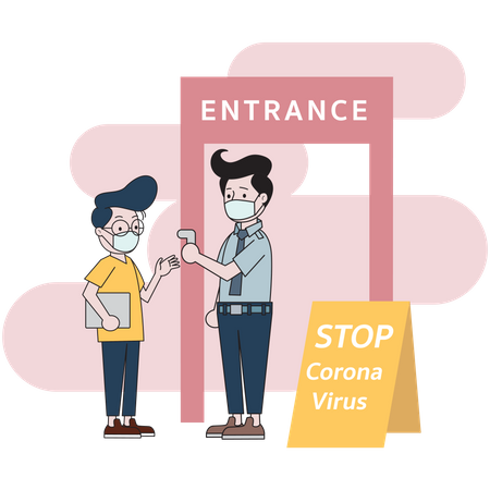 Using temperature gun before entry  Illustration