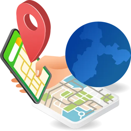 Using world location map smartphone app Illustration