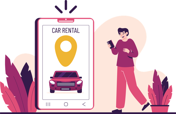 Uso del hombre Solicitud de alquiler de coches  Ilustración