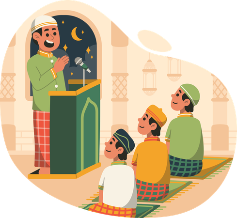 Sermão de sexta-feira de Ustad no púlpito da mesquita  Ilustração
