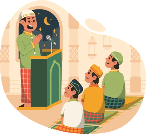 Sermão de sexta-feira de Ustad no púlpito da mesquita  Ilustração