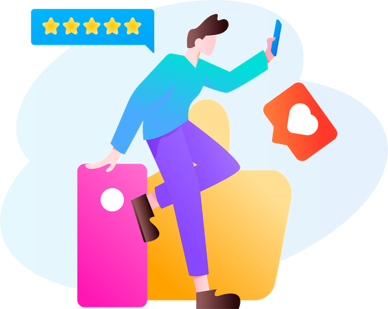 Usuário dá feedback 5 estrelas ao serviço de entrega da empresa  Ilustração