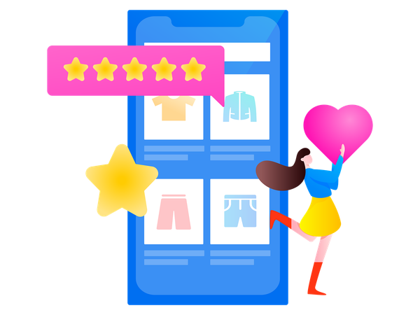 O usuário dá feedback de 5 estrelas sobre a experiência de compra  Illustration