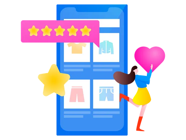 O usuário dá feedback de 5 estrelas sobre a experiência de compra  Illustration