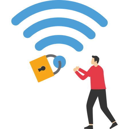 Usuarios móviles conectados a una red wifi con cifrado de candado  Ilustración