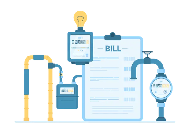 Utility Services For Household Vector Illustration Cartoon Gas Water And Electric Meters To Control And Measure Consumption Of Resources Home Equipment For Measurement Utility Bill For Payment Illustration