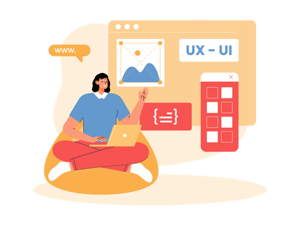 Diseñador ux que diseña un sitio web responsivo  Ilustración