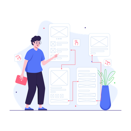 Diseñador UX que presenta el flujo de usuarios  Ilustración