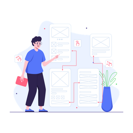 Concepteur UX présentant le flux des utilisateurs  Illustration