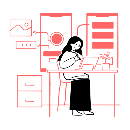 UX Designer with UI Wireframes  Illustration