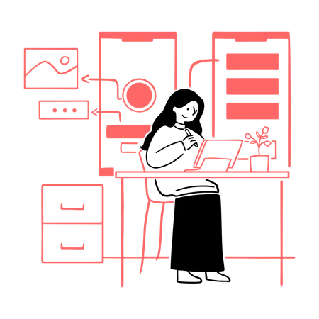 UX Designer with UI Wireframes  Illustration