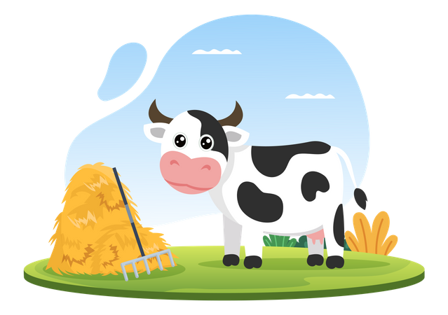 Vaca em pé na fazenda  Ilustração