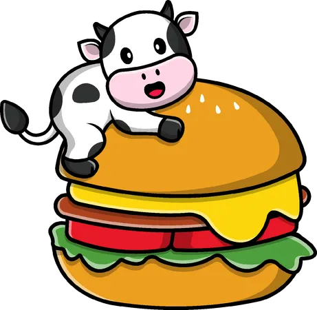 Vaca en hamburguesa grande  Ilustración