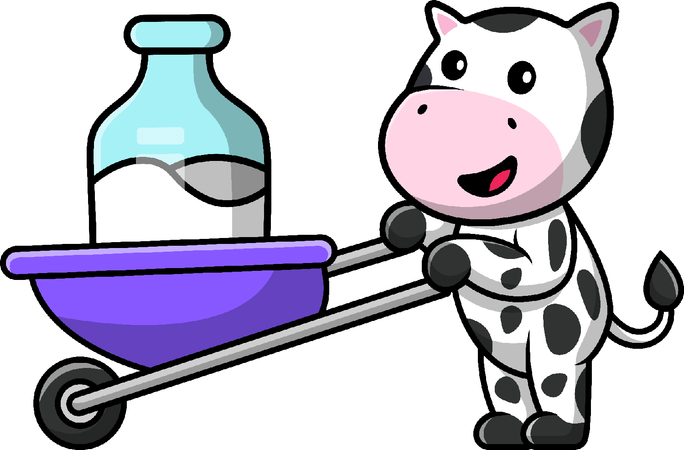 Vaca traz leite com carrinho  Ilustração