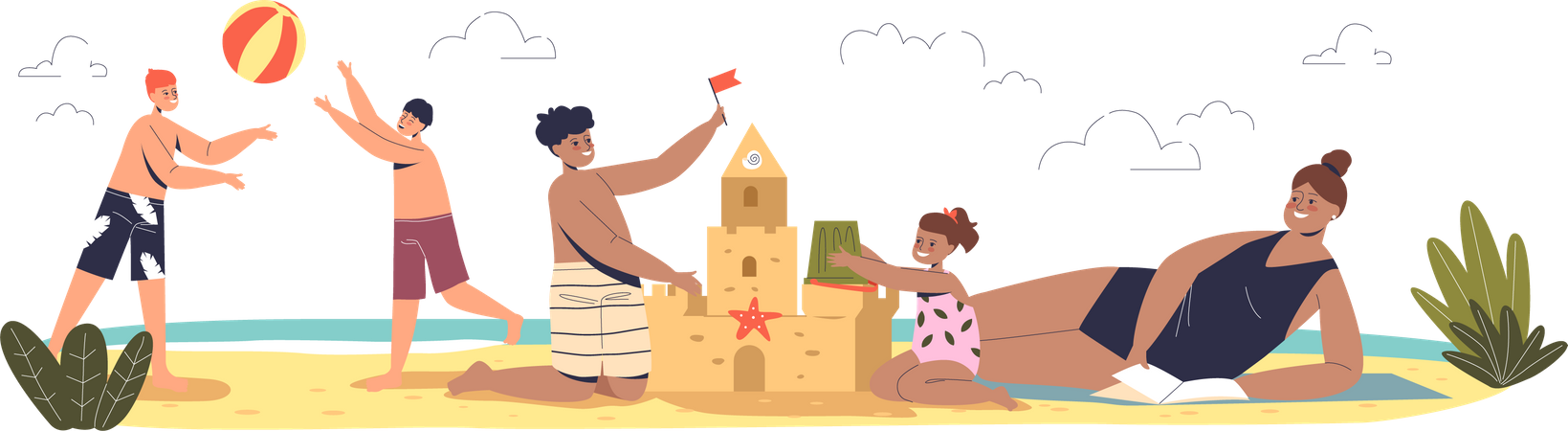 Vacaciones de verano con niños  Ilustración