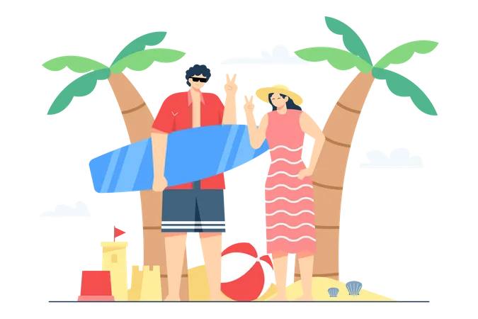 Vacaciones de verano con la familia.  Ilustración