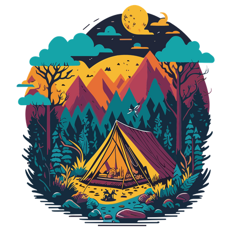 Vacaciones de verano y camping.  Ilustración