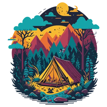 Vacaciones de verano y camping.  Ilustración