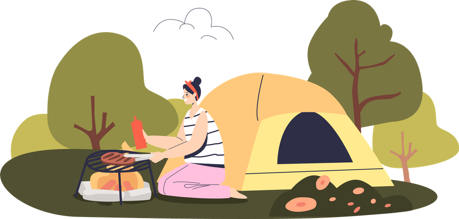 Vacaciones familiares en el campamento  Ilustración