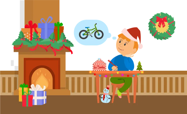 Navidad, vacaciones, niño, escritura, carta, a, santa  Ilustración