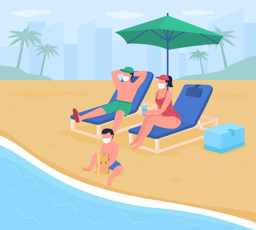 Des vacances à la plage avec de nouvelles normes de sécurité  Illustration