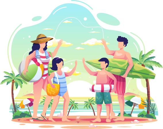 Vacances à la plage en famille  Illustration