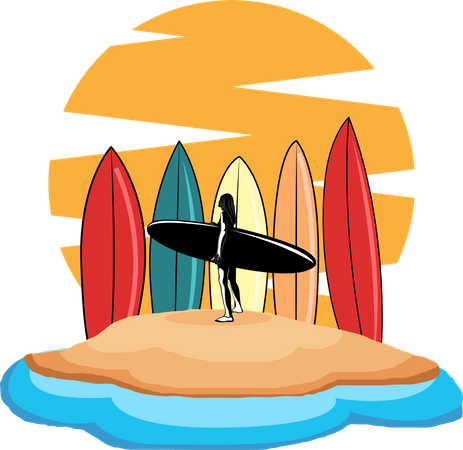 Plage de surf de vacances  Illustration