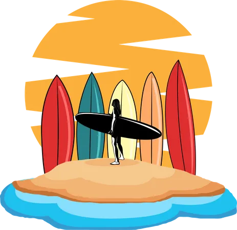 Plage de surf de vacances  Illustration