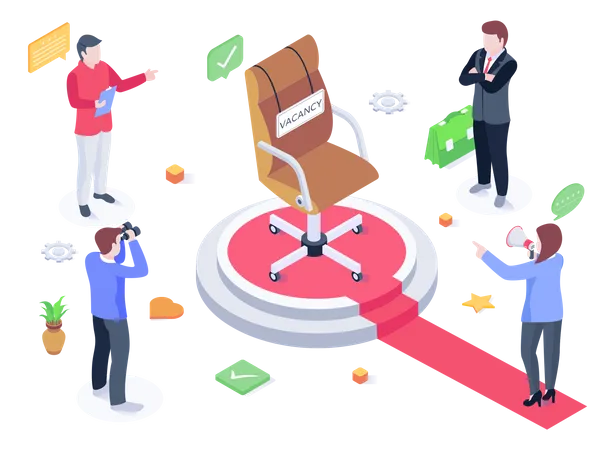 Persons Standing Around Chair Concept Of Vacancy Isometric Illustration Illustration