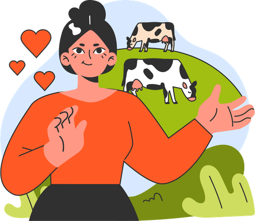 Vacas pastando no prado  Ilustração