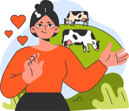 Vacas pastando no prado  Ilustração