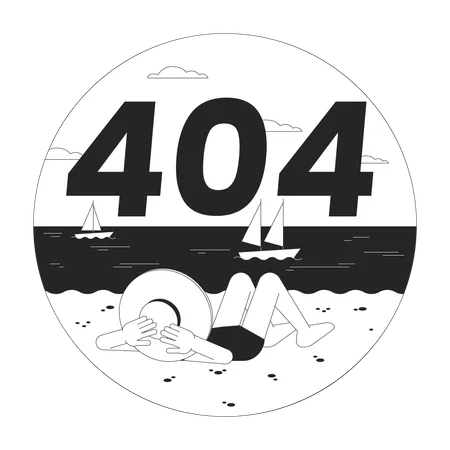 Vacation Beach Black White Error 404 Flash Message Lying Sunbathing Girl Looking At Ocean Monochrome Empty State Ui Design Page Not Found Popup Cartoon Image Vector Flat Outline Illustration Illustration