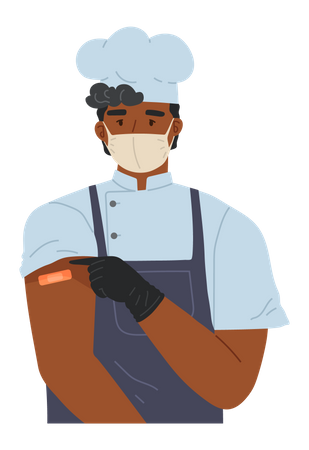Vaccinated chef showing vaccination patch  Illustration