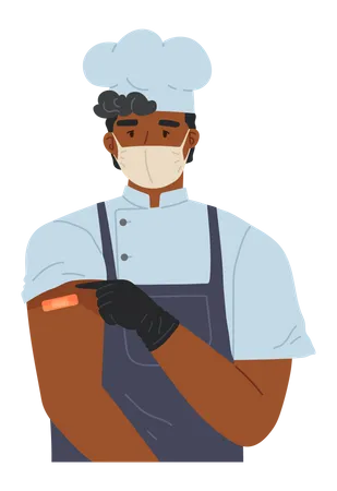Male Character Cook Using Face Mask For Covid 19 During Pandemic Vector Isolated Illustration Man Kitchener Follows Quarantine Rules Against Spread Of Virus Takes Care Of His Health And Colleagues Illustration