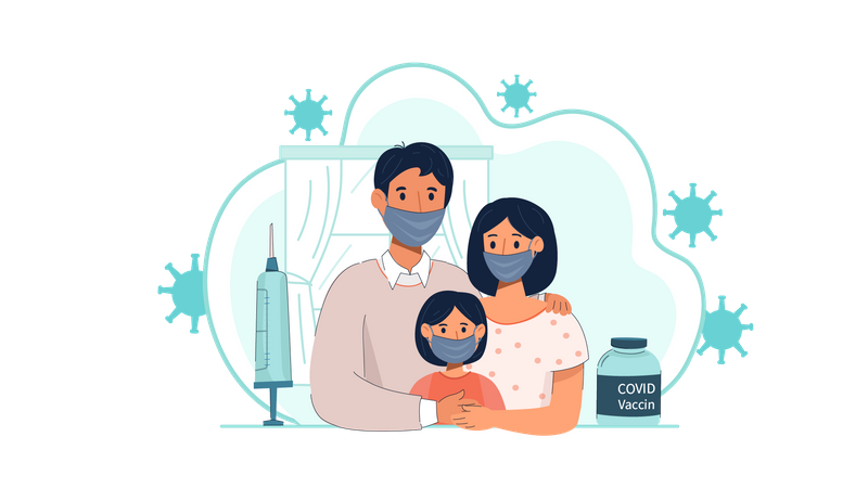 Vaccinated family Illustration